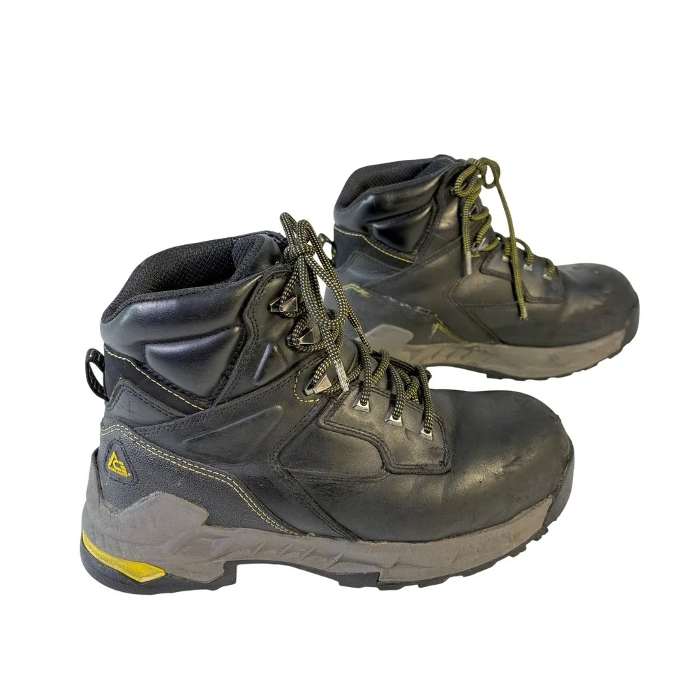 ACE Work Boots Men's 9 Black Leather‎ Slip Resistant Lace Up Mid Top Shoes READ
